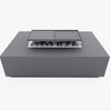 Rectangular concrete fire pit table with cast iron griddles fitted over the lit burner