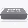 Dimension diagram of the rectangular concrete fire pit table labeled in inches