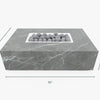 Dimension diagram of the rectangular OuterStone fire pit table labeled in inches
