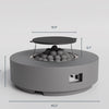 Dimension diagram of the round concrete fire pit table labeled in inches