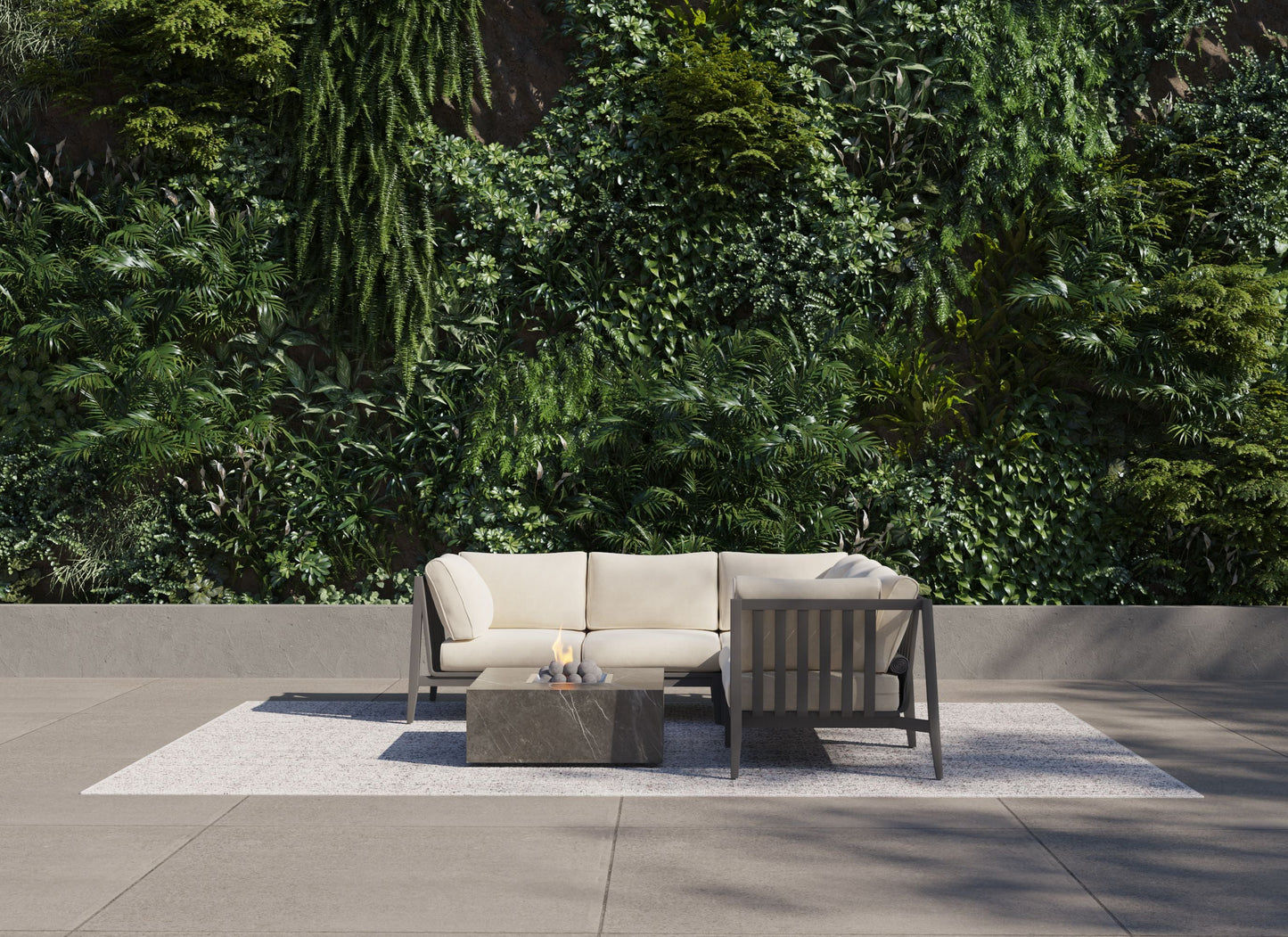 Close view of the square OuterStone fire pit table surface and burner