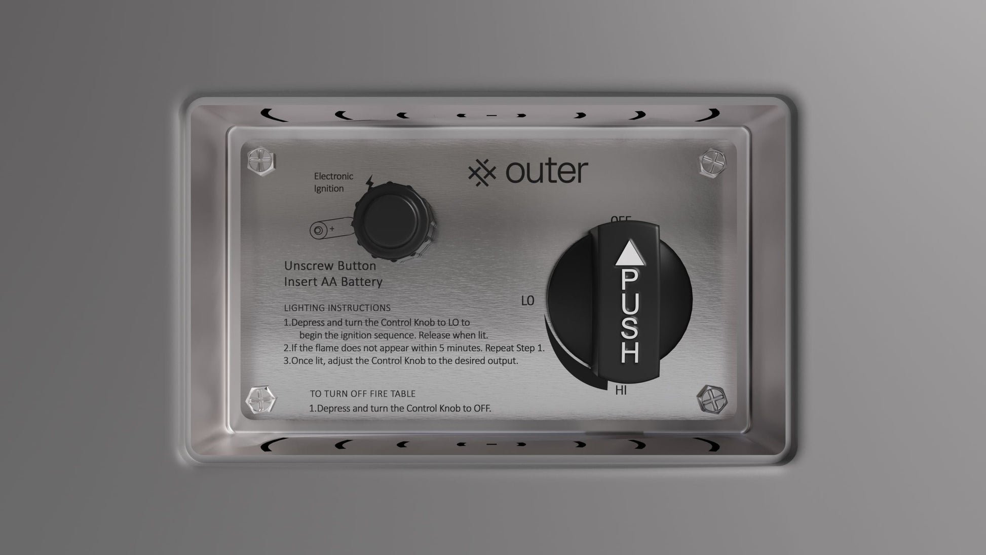 Close-up of the electronic ignition control knob on the concrete face plate