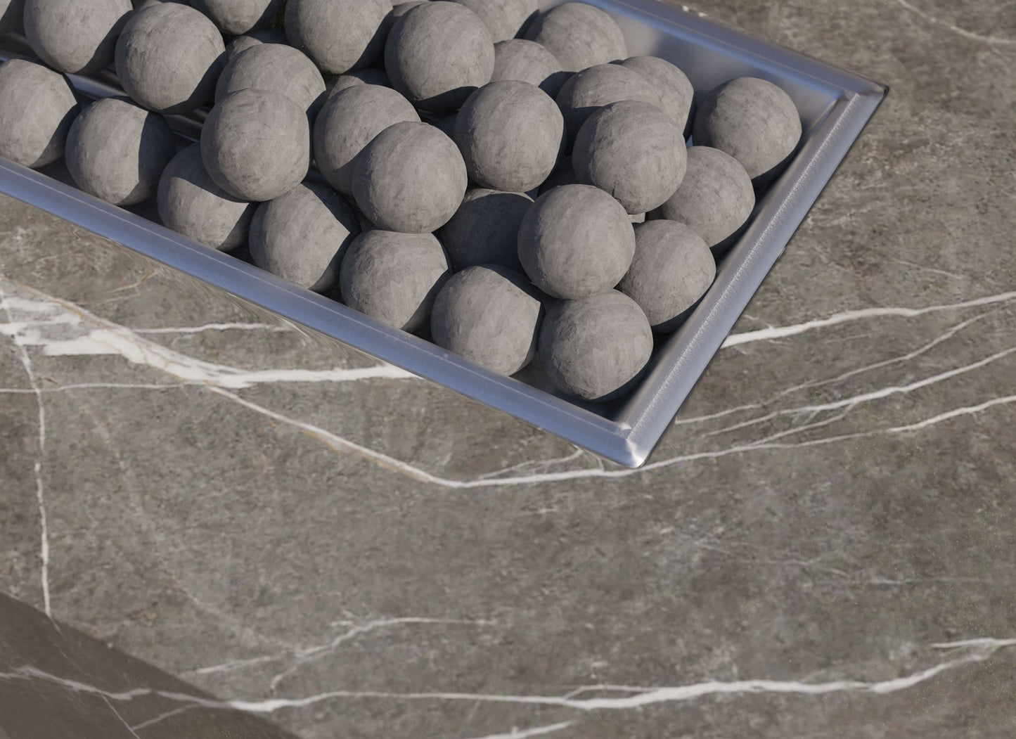 Detail of ceramic spheres arranged around the burner on the OuterStone surface